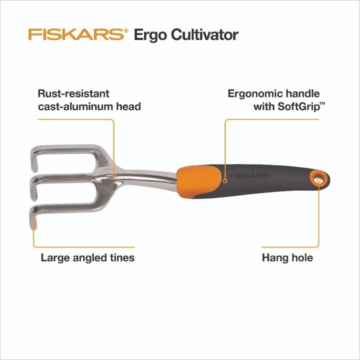 Fiskars Cultivator Garden Tool 12″ Length, Aluminum Head and Ergonomic Handle