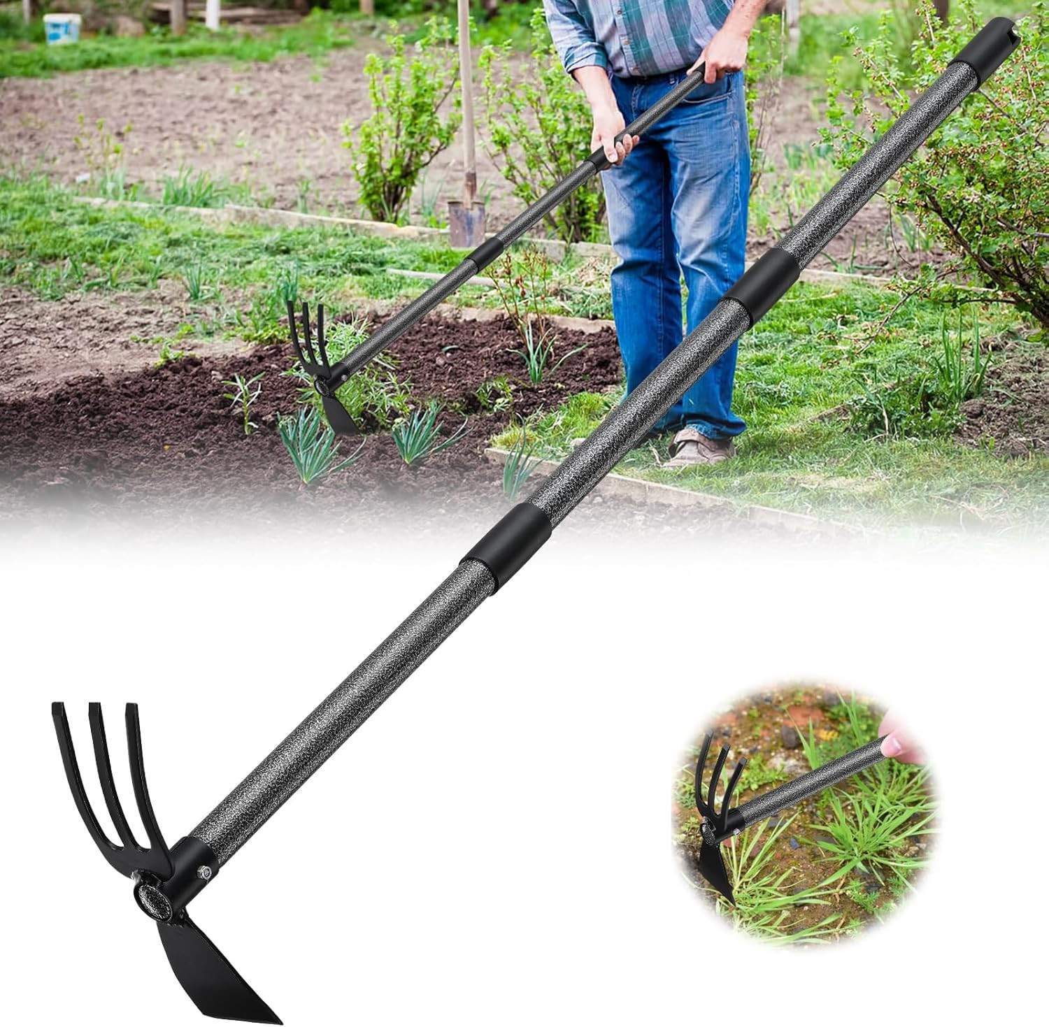 Hoe and Cultivator – 45” Long Handle – Heavy Duty Garden Hoe Tiller, Standing H