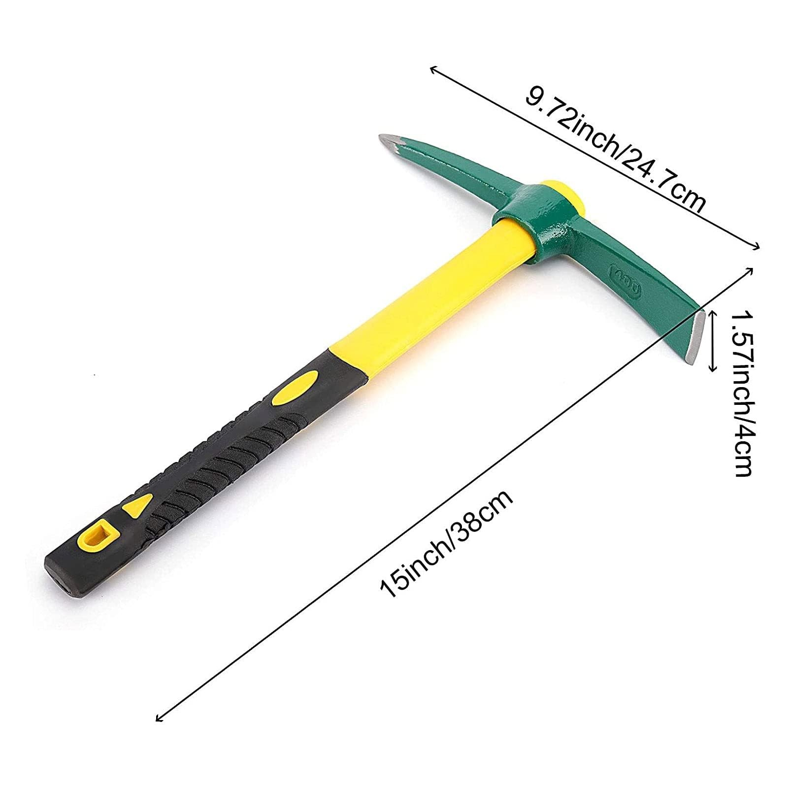 15 Inch Mattock Weeding Hoe Dual Head Pick Axe Garden Tool Non–Slip Handle Steel