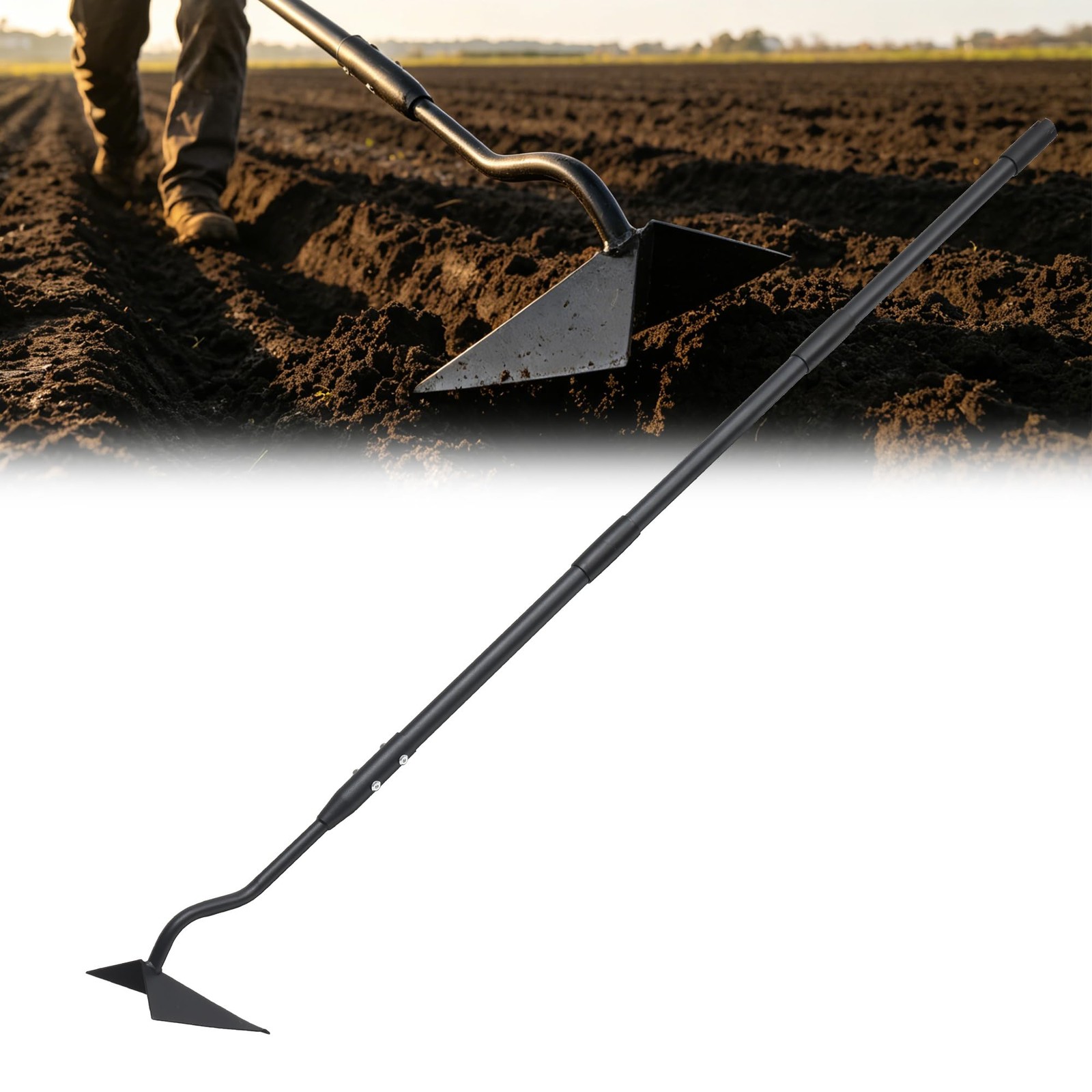 59 Inch Triangle Warren Garden Hoe Adjustable Long Handle Trenching Weeder