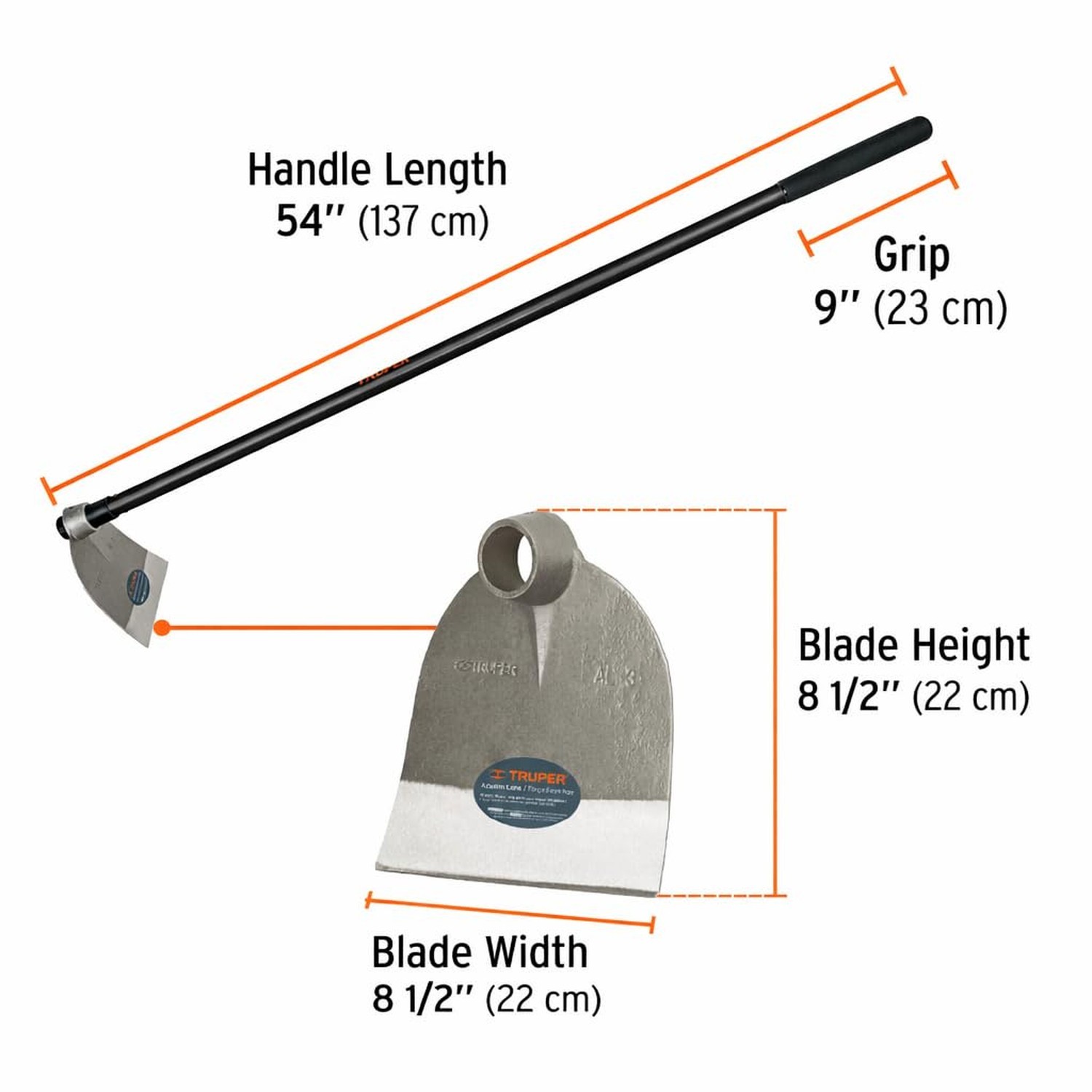 Truper Lane Hoe No. 3, 54-Inch Fiberglass Handle, 8-1/2-Inch x 8-1/2-Inch For…
