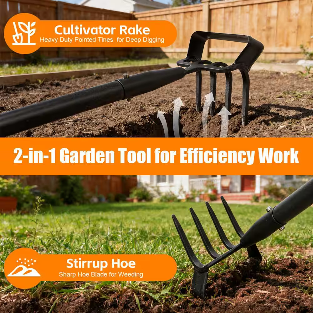 Misopily 62 in Weeder Long Handle Garden Hoe and Soil Tiller Metal Stirrup Hoe R