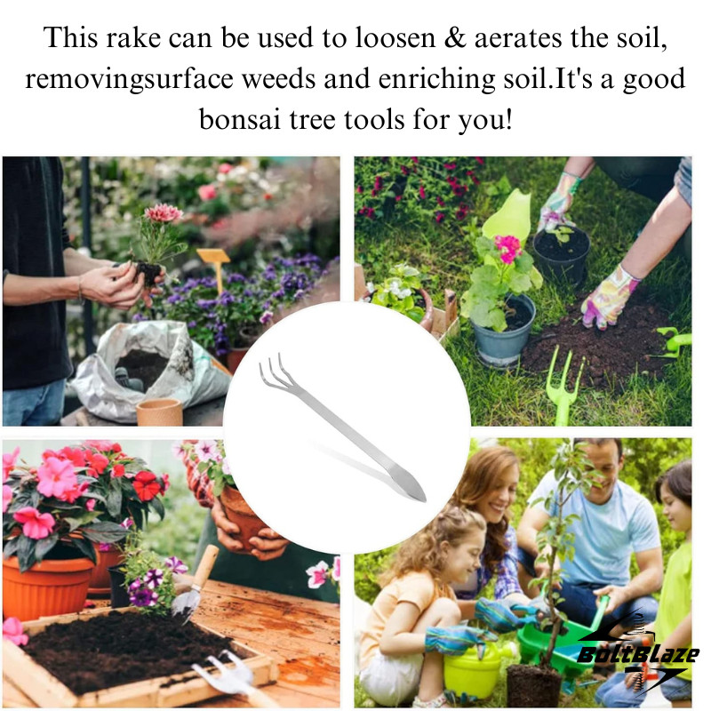 2 PCS Root Rake 3 Prong Lengthened Loosening Soil Tool with Spatula, Silver