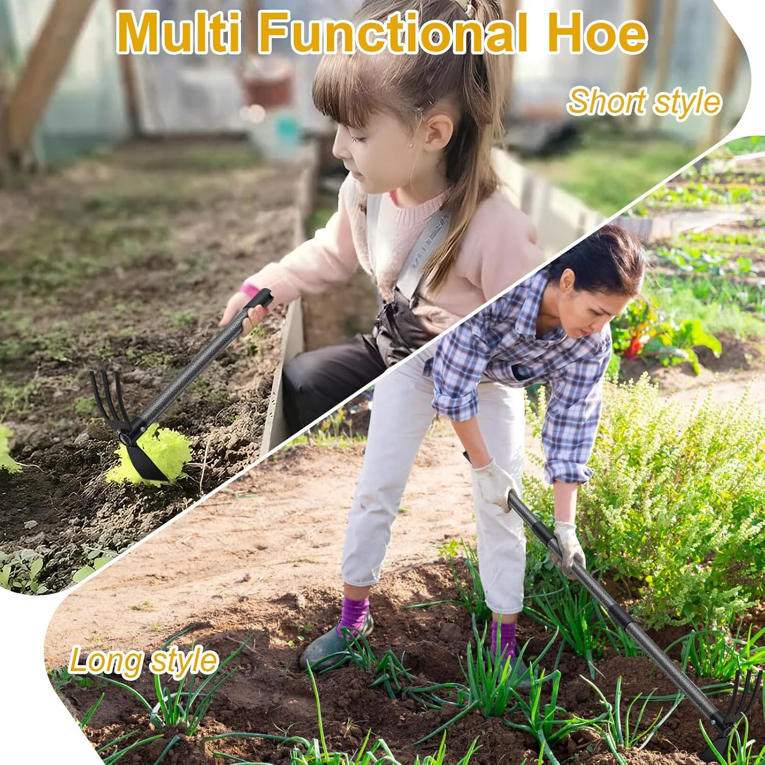 Hoe and Cultivator – 45” Long Handle – Heavy Duty Garden Hoe Tiller, Standing H