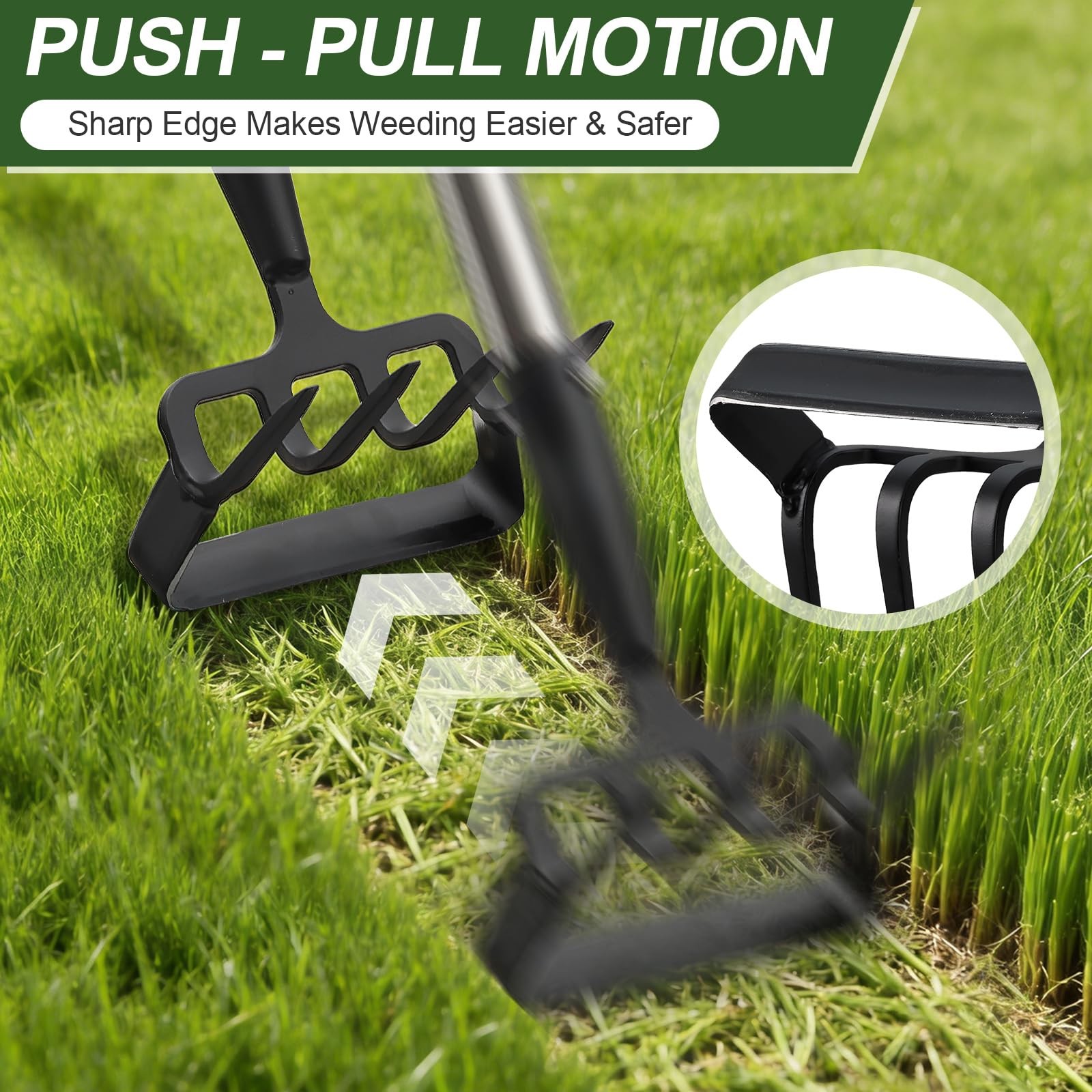 Hoe Garden Tool for Weeding 2-in-1 Heavy Duty Metal Stirrup Hoe 4 Tines Prong
