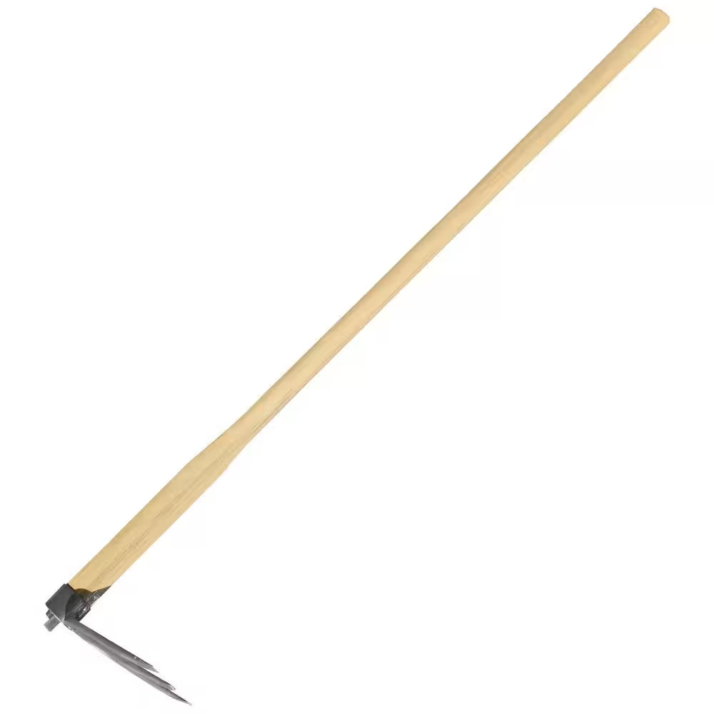 47 In. 3-Tooth Carbon Steel Hoe with Wood Handle