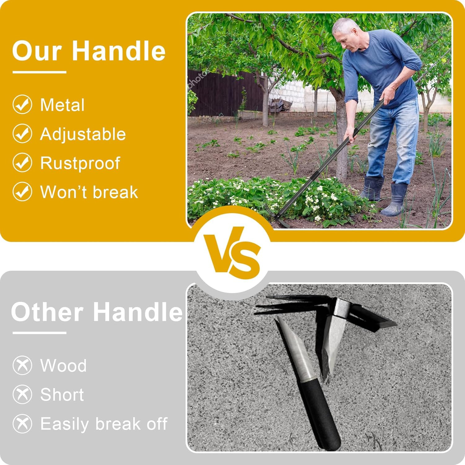 Hoe and Cultivator – 45” Long Handle – Heavy Duty Garden Hoe Tiller, Standing H